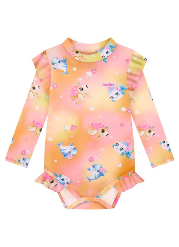 Marlan - Maiô em Malha Proteção Uv Cute Ocean Laranja