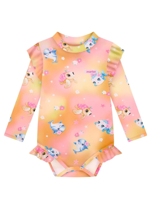 Marlan - Maiô em Malha Proteção Uv Cute Ocean Laranja