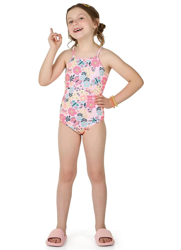 Marlan - Maiô Estampado Infantil Menina Proteção Uv Rosa