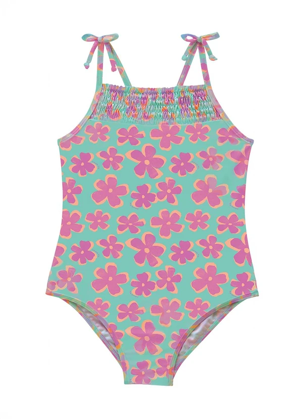 Malwee Kids - Maiô Floral Uv50+ Verde Turquesa 2