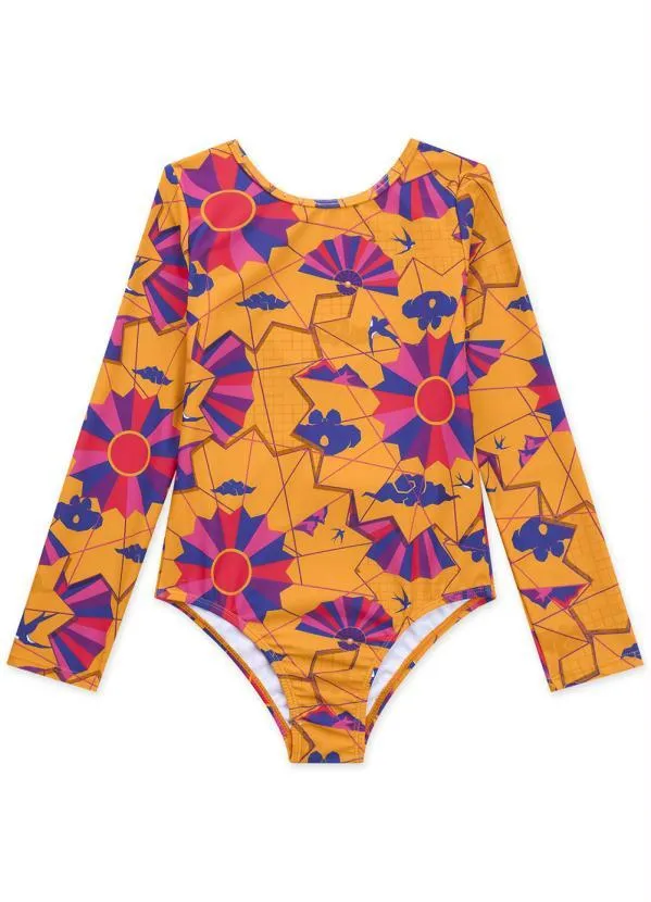 Lilica Ripilica - Maiô Infantil com Proteção Solar Laranja