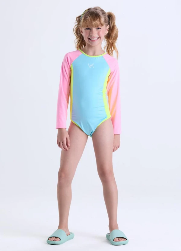 Vida Costeira - Maiô Infantil Manga Longa Uv50+ Amarelo