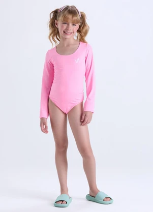 Vida Costeira - Maiô Infantil Manga Longa Uv50+ Liso Va Rosa - VIDA COSTEIRA