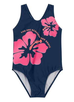 Brandili - Maiô Infantil Menina de Flores em Malha Uv Azul - BRANDILI