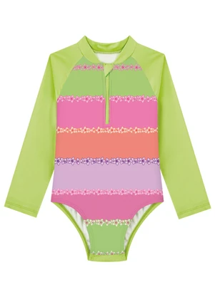 Marlan - Maiô Infantil Menina Manga Longa com Zíper Verde - MARLAN