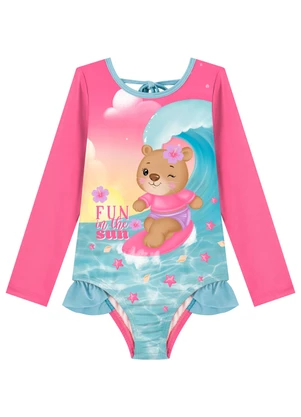 Marlan - Maiô Infantil Menina Manga Longa Estampado Rosa - MARLAN