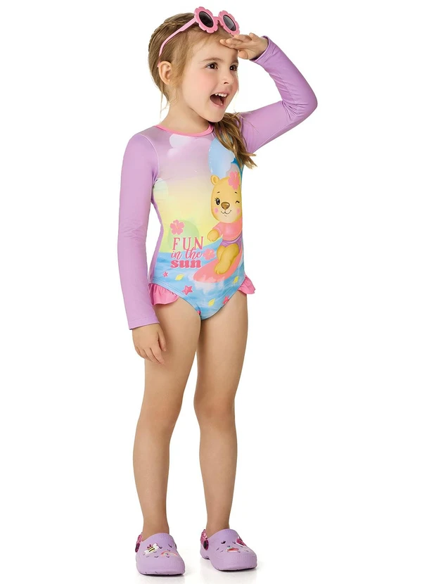 Marlan - Maiô Infantil Menina Manga Longa Estampado Roxo