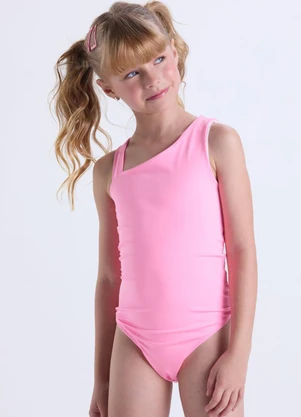 Vida Costeira - Maiô Infantil Uv50 Alças Assimétricas Liso Rosa - VIDA COSTEIRA