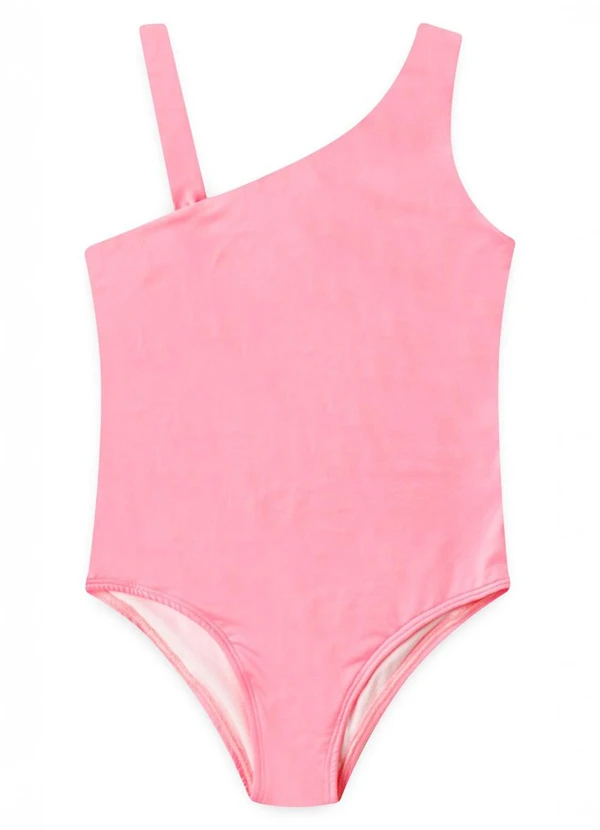 Vida Costeira - Maiô Infantil Uv50 Alças Assimétricas Liso Rosa 3