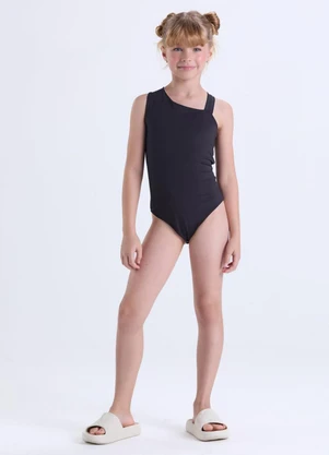 Vida Costeira - Maiô Infantil Uv50+ Alças Assimétricas Preto - VIDA COSTEIRA