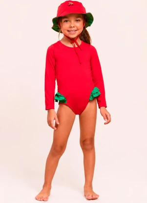Vida Costeira - Maiô Infantil Uv50+ Manga Longa com Chapéu Cereja - VIDA COSTEIRA