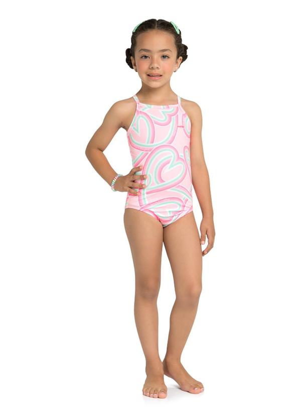 Marlan - Maiô Menina em Malha Beachwear Rosa