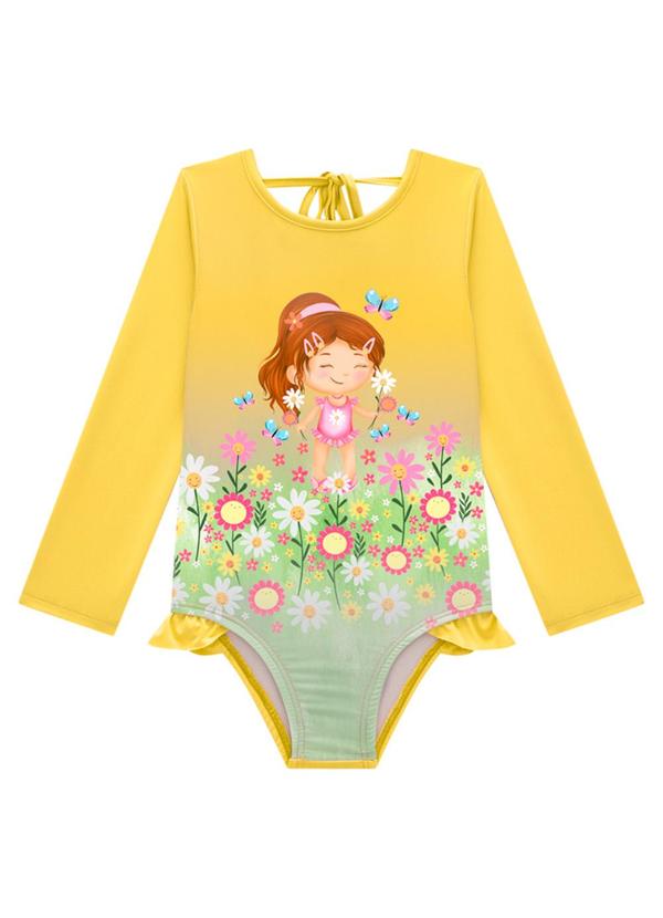 Marlan - Maiô Menina em Malha Proteção Uv Amarelo