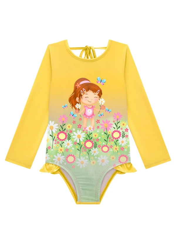 Marlan - Maiô Menina em Malha Proteção Uv Amarelo