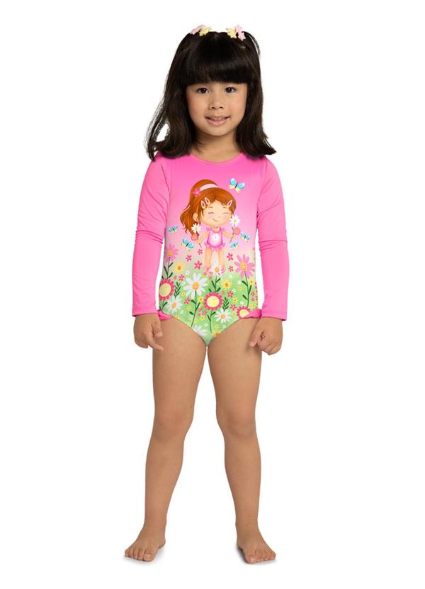 Marlan - Maiô Menina em Malha Proteção Uv Rosa