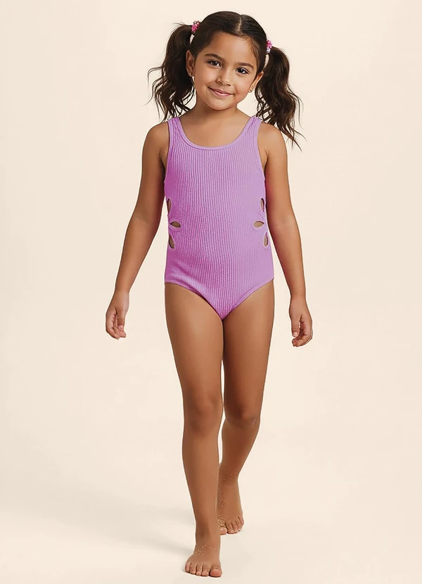 Malwee Kids - Maiô Neon com Recortes Uv50+ Rosa Malva