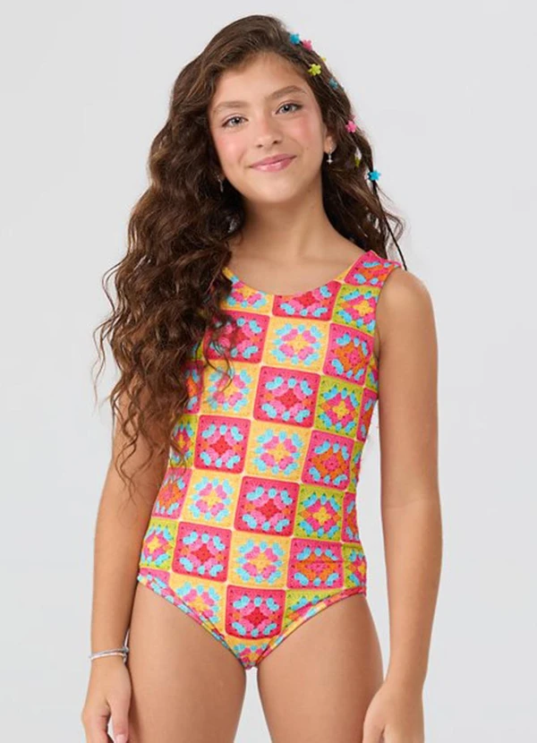 Vida Costeira - Maiô Regata Uv50+ Crochê Verão Colorido