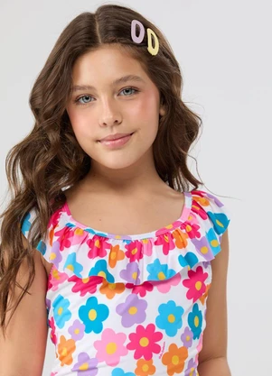 Vida Costeira - Maiô Uv50+ Regata Babadinhos Floral Branco - VIDA COSTEIRA