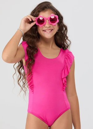 Vida Costeira - Maiô Uv50+ Regata Liso Babado Delicado Rosa - VIDA COSTEIRA