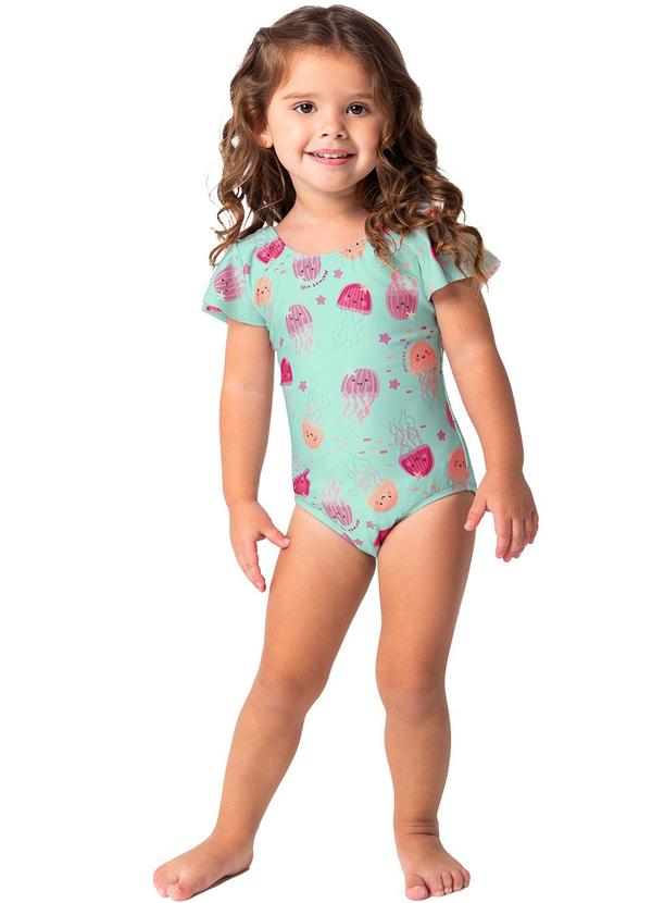 Malwee Kids - Maiô Verde Água Água-Viva Malha Uv50+