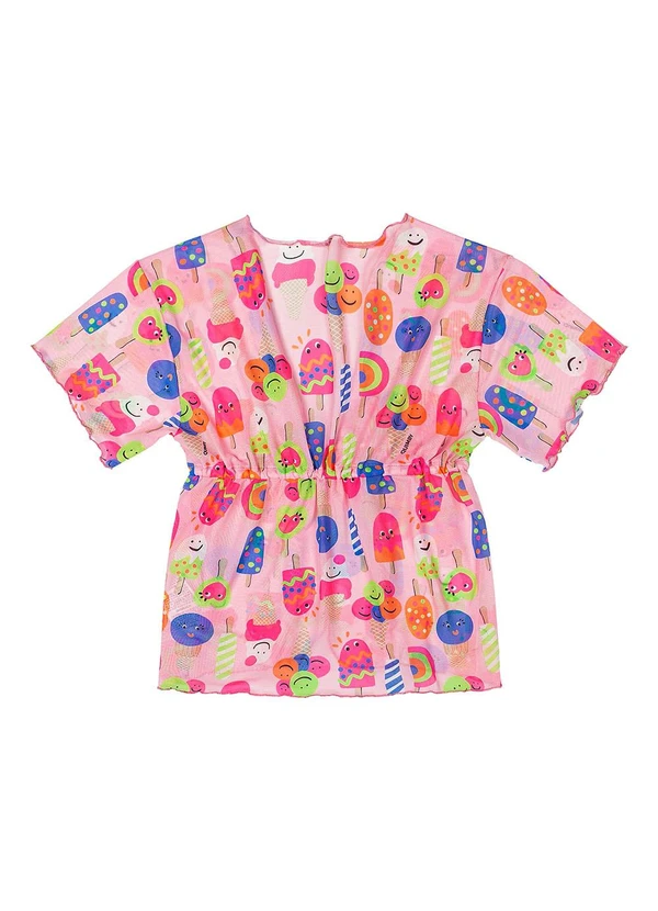 Quimby - Saida de Praia Estampada Menina Rosa 2