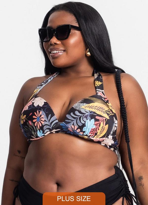 Rovitex - Top Biquíni Estampado Plus Size Amarelo