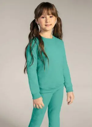 Brandili - Blusão Básico Infantil Menina em Moletom Verde - BRANDILI