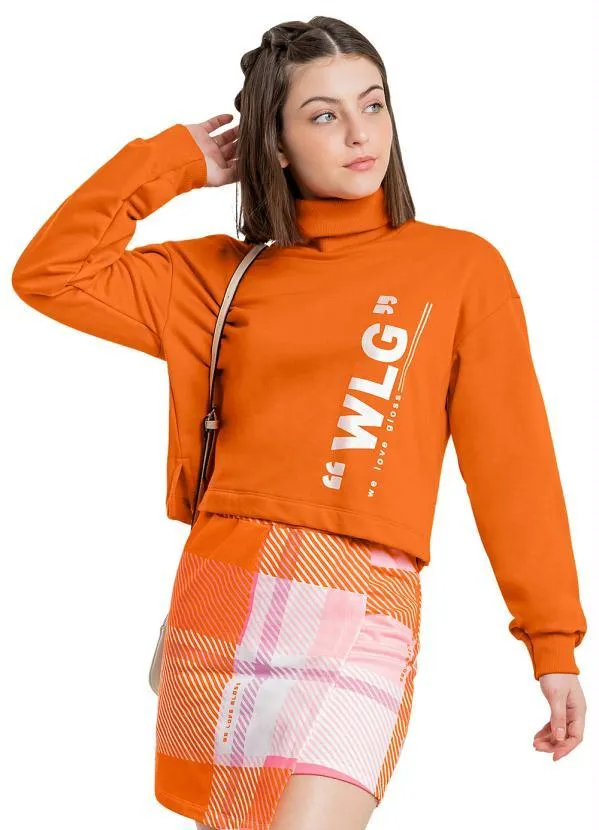 Gloss - Blusão Cropped Juvenil em Moletom Laranja