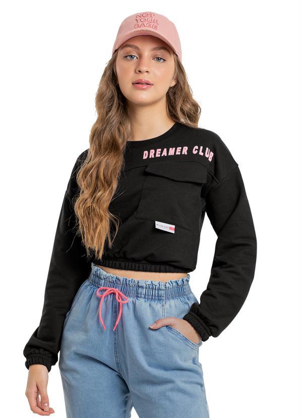 Gloss - Blusão Cropped Juvenil Menina Preto