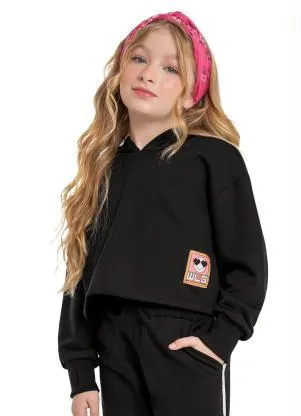Gloss - Blusão Cropped Juvenil Menina Preto - GLOSS