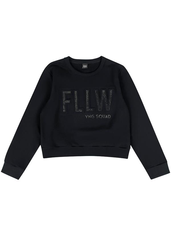 Young Class - Blusão Cropped Teen Menina em Moletom Preto