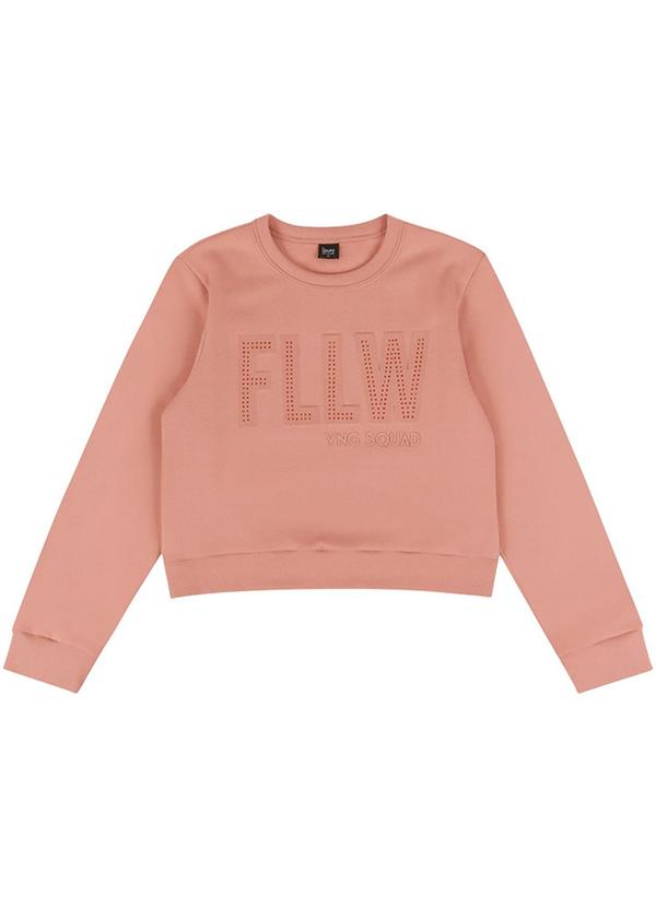 Young Class - Blusão Cropped Teen Menina em Moletom Rosa 2