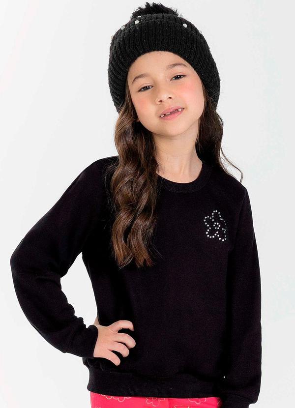 Cativa Kids - Blusão Feminina Infantil com Strass Preto
