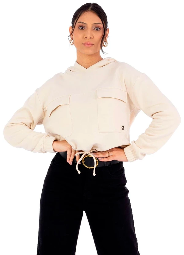 Cobertura - Blusão Feminina Moletom com Capuz Bege