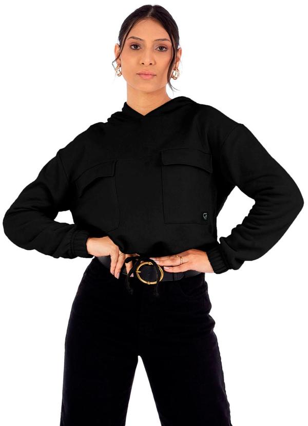 Cobertura - Blusão Feminina Moletom com Capuz Preto