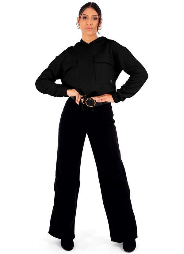 Cobertura - Blusão Feminina Moletom com Capuz Preto 2