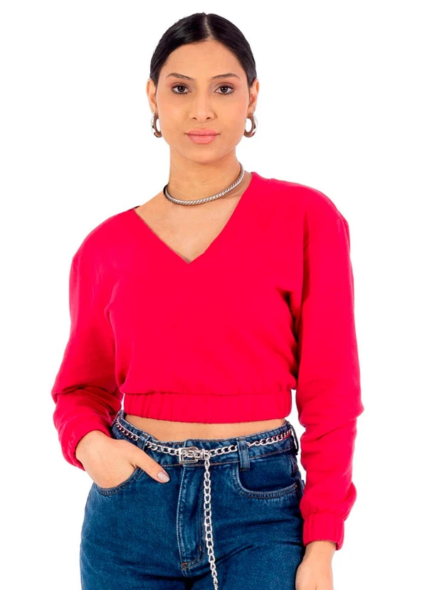 Cobertura - Blusão Feminina Moletom com Elástico Rosa 