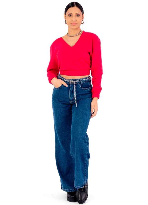 Cobertura - Blusão Feminina Moletom com Elástico Rosa  2