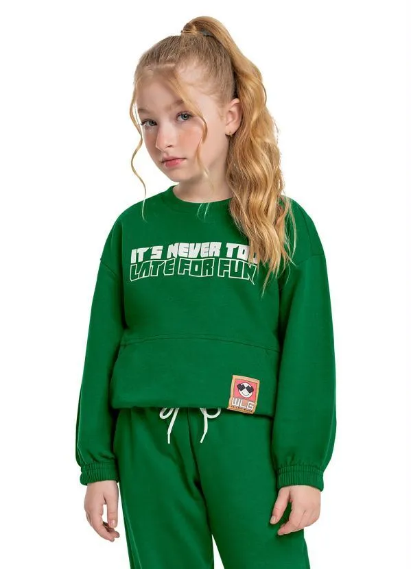 Gloss - Blusão Infantil em Moletom Botonê Verde