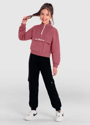 Brandili - Blusão Infantil em Moletom Rosa - BRANDILI