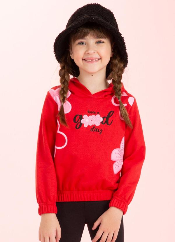 Cativa Kids - Blusão Infantil Estampado com Glitter Vermelho