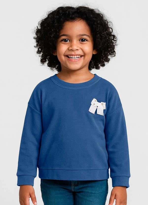 Infinita Cor - Blusão Infantil Menina com Laço Azul