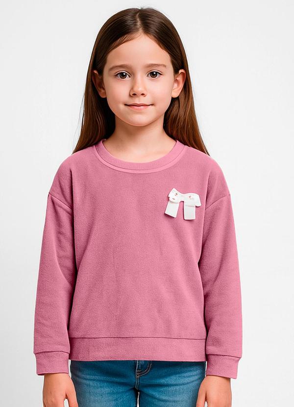 Infinita Cor - Blusão Infantil Menina com Laço Rosa