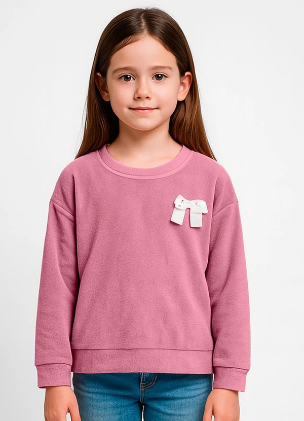 Infinita Cor - Blusão Infantil Menina com Laço Rosa