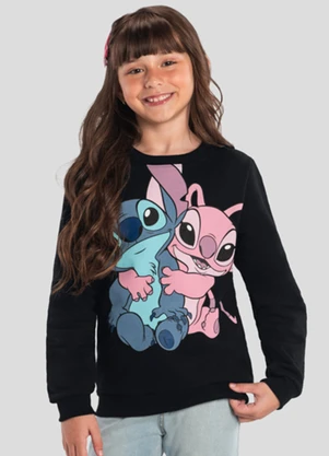 Brandili - Blusão Infantil Menina do Stitch Preto - BRANDILI