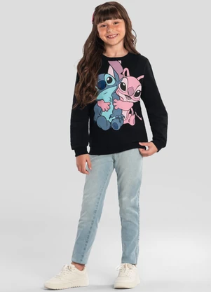 Brandili - Blusão Infantil Menina do Stitch Preto - BRANDILI