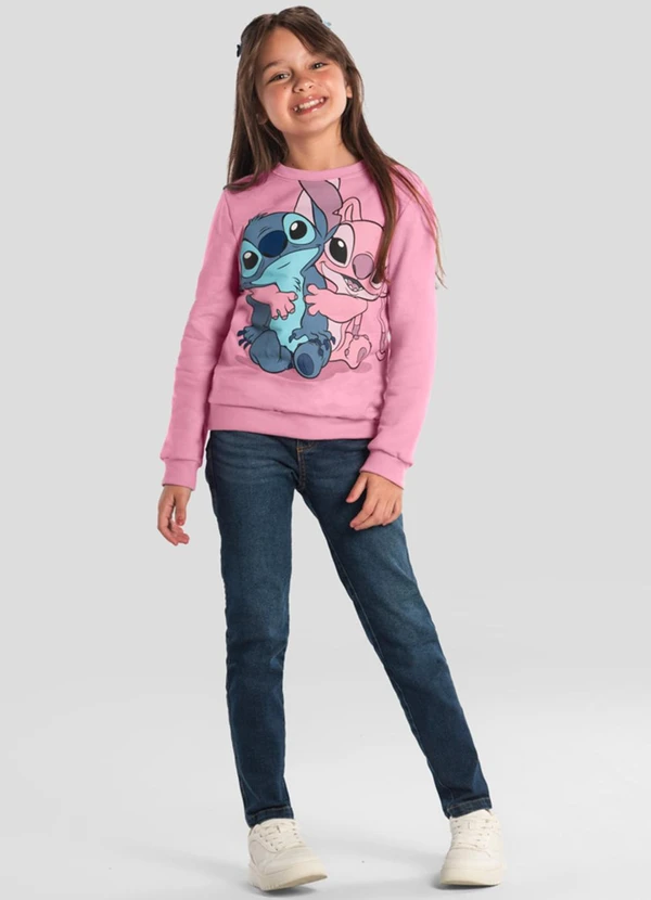 Brandili - Blusão Infantil Menina do Stitch Rosa