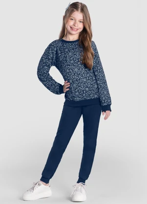 Brandili - Blusão Infantil Menina Floral Azul - BRANDILI