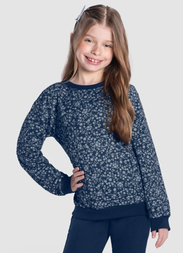 Brandili - Blusão Infantil Menina Floral Azul