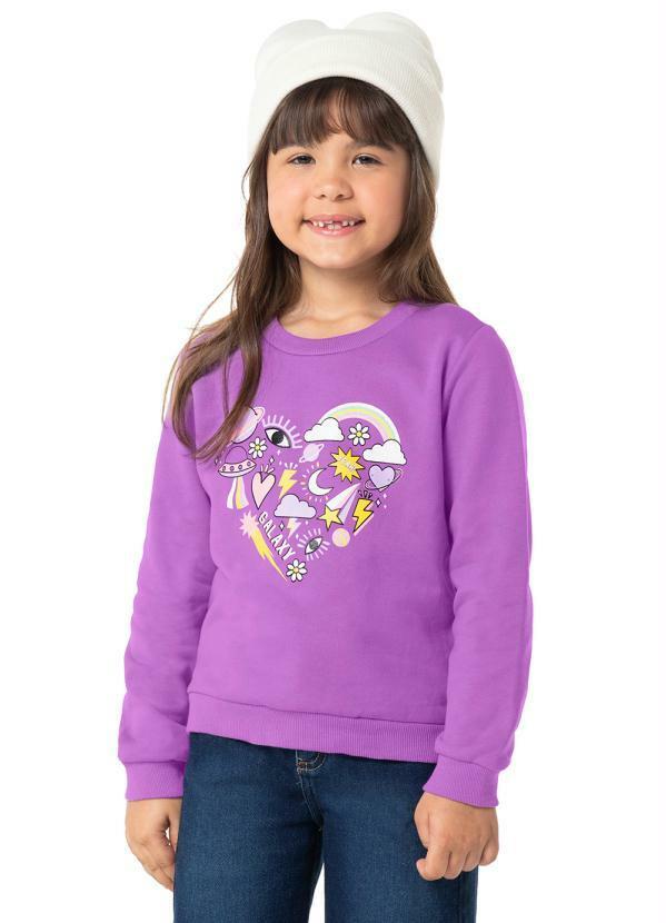 Malwee Kids - Blusão Infantil Menina Galaxy Moletom Lilás